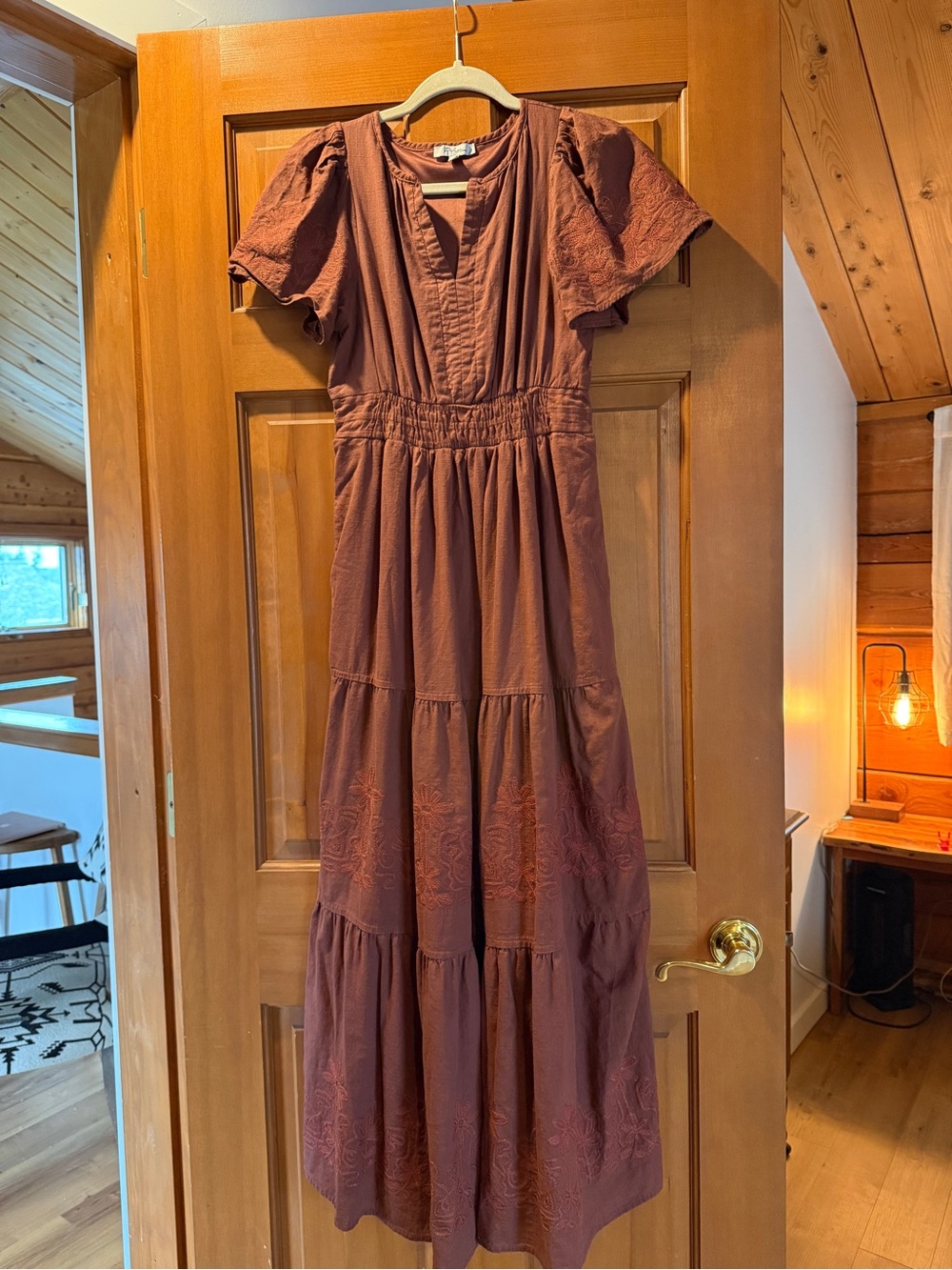 Smocked Waist Tiered Maxi Dress in Rust